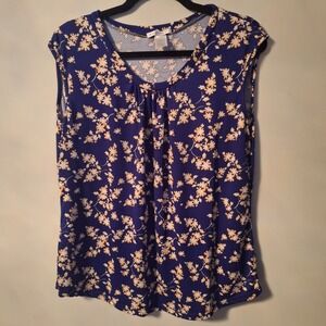 Emily Stacy Blue and Yellow Floral Sleeveless Blouse Size 1X
